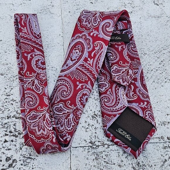 Tasso Elba Men Tie Paisley Jacquard Silk Red Necktie 100% Silk Tie - Picture 2 of 8